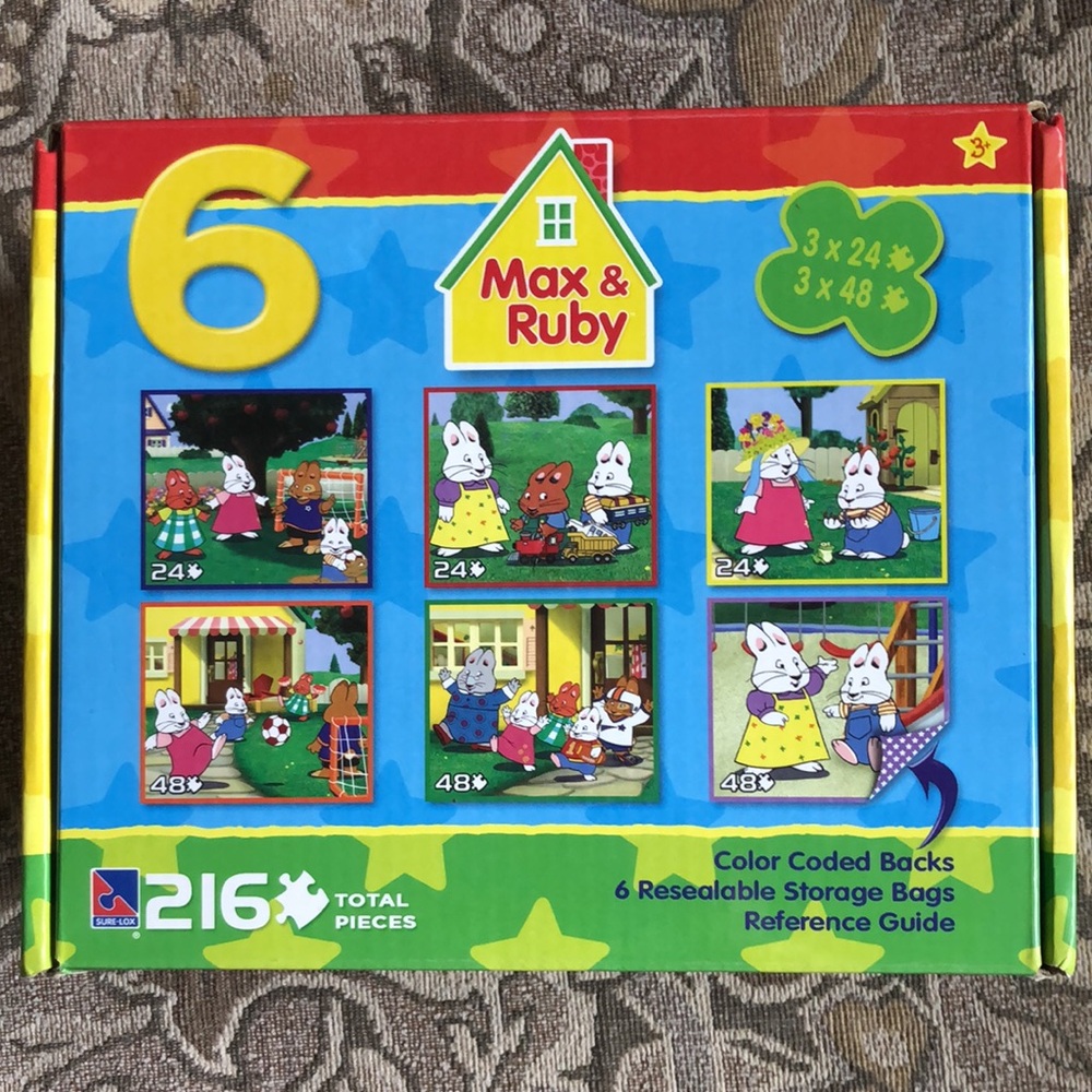 Max & Ruby 6 Pack Puzzle Box: 3 X 24 Pieces, 3 X 48 Pieces.